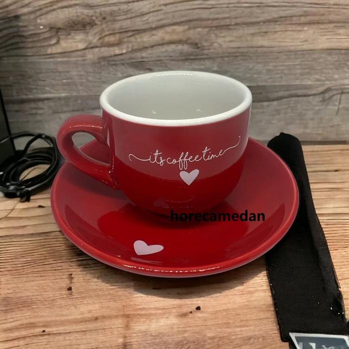 Gambar 1set cangkir piring espresso 90ml its coffee time cangkir kopi keramik - Merah, produk saja dari Horecamedan undefined Tokopedia