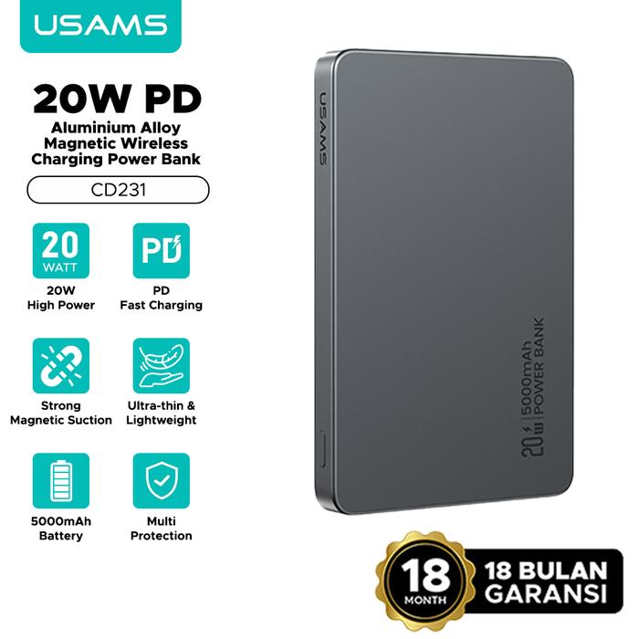 Gambar [ CCC Certified ] USAMS Powerbank 5000mAh Wireless Fast Charging 20W Powerbank iPhone Magsafe CD231 - Hitam dari USAMSINDONESIAOFFICIAL undefined Tokopedia