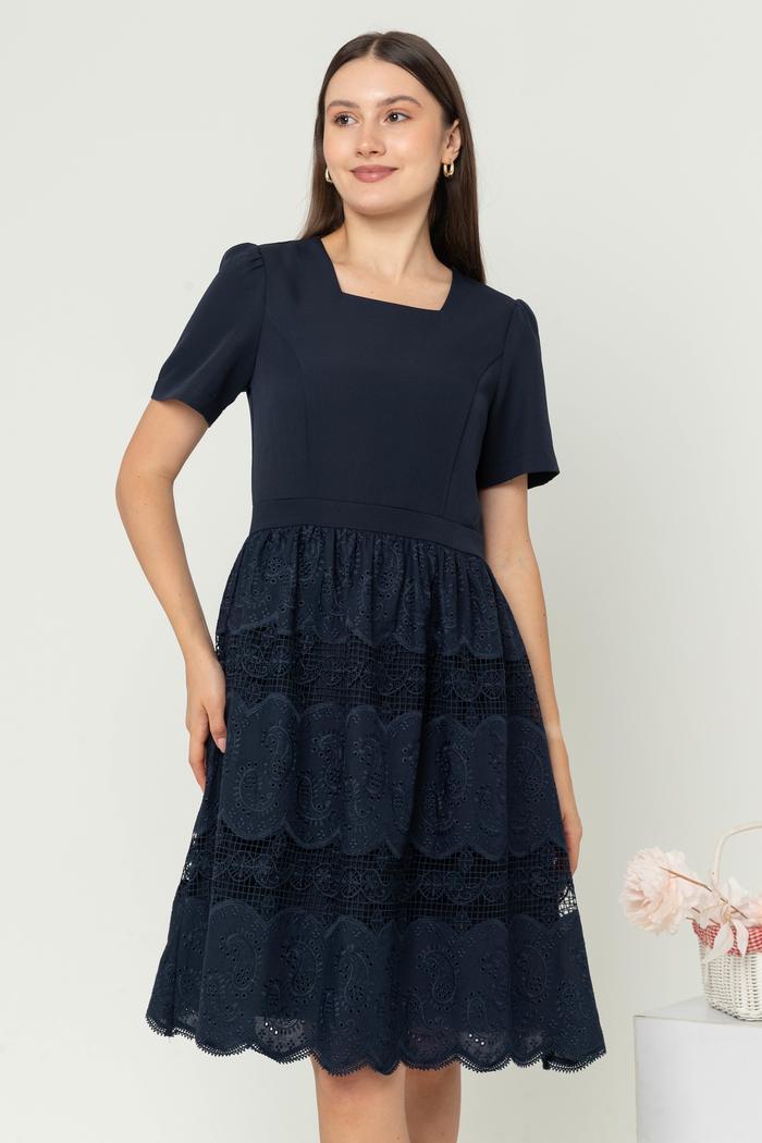Gambar *Ready Stok* SISTER'S - Dress Brukat Kombi Kaos C1479 (CAP) - Navy, 4L dari Sisters Fashion Group undefined Tokopedia