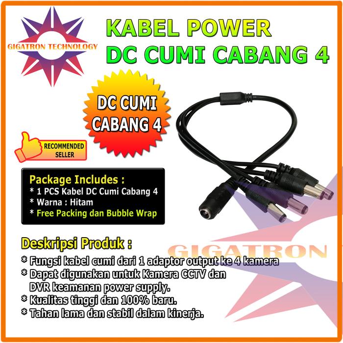 Gambar Kabel Cumi 4Way Buat CCTV Cabang Adaptor / Kabel DC Cumi Cabang 4 Male - CABANG 4 dari Gigatron Technology undefined Tokopedia