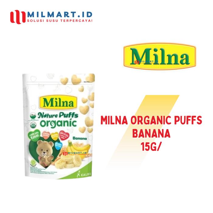 Gambar MILNA PUFFS ORGANIC 15G NATURAL PUFSS CAMILAN BAYI 8+ RASA SEAWEED/BANANA/CHEESE/ MIX BERRIES - BANANA dari milmart.id undefined Tokopedia