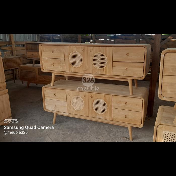 Gambar Meja TV Vintage Rotan Jati Mebel Jepara - Bufet TV Retro Rotan Jati - Home Theater Cabinet - Unfinishing dari Meuble326 undefined Tokopedia