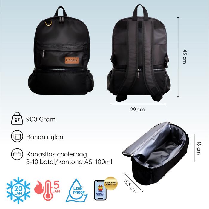 Gambar GabaG Tas Asi – Backpack Cooler Bag 2 in 1 BIMA / RAMADA / AQILA Laptop Fit | Tas Bekal | Diaper Bag Ransel Black - Aqila dari Gabag Indonesia Kab. Tangerang Tokopedia
