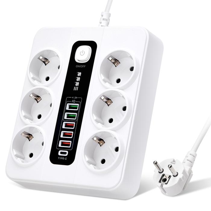 Gambar Colokan Listrik 6 Plug Awet Tahan lama USB plus USB Type C - Putih dari Hai Store Aksesoris undefined Tokopedia
