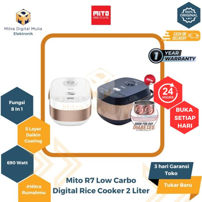 Gambar Mito R7 Low Carbo Rice Cooker daikin Coating Bowl 2 Liter Putih & Rose - Putih Gold dari Mitra Digital Mulia undefined Tokopedia