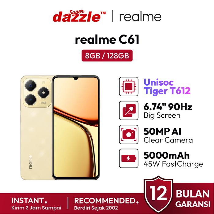 Gambar HP Realme C61 8/128 GB Air Gesture Original Garansi Resmi 12 Bulan REALME Official Store Indonesia - promodazzle | promo dazzle yogyakarta jogja handphone ori murah termurah terlaris - 8/128 GOLD dari DZL Official Store undefined Tokopedia