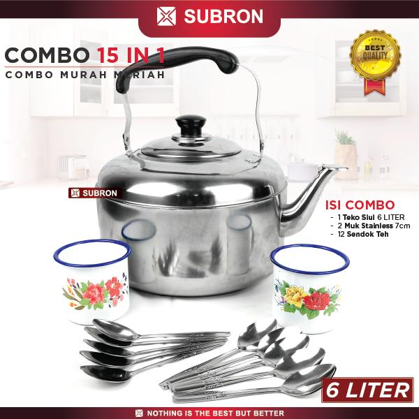 Gambar SUBRON PAKET COMBO Hemat Teko Peluit Bunyi Muk 8CM Tutup Sendok Minuman Kopi Teh Stainless - 6L Bunga Satu dari SUBRON KITCHENWARE undefined Tokopedia