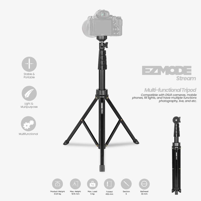 Gambar EZMODE Stream Aluminum Video Tripod for Camera, Smartphone and IPhone - TRIPOD ONLY dari Indo Digital Nusantara undefined Tokopedia