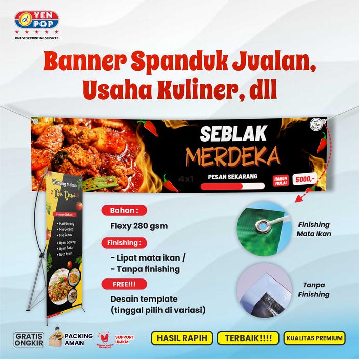 Gambar Cetak Spanduk MMT tema Jualan Free Desain & Edit - Flexi 280gsm, 150x100 dari Yenpop Digital Print undefined Tokopedia
