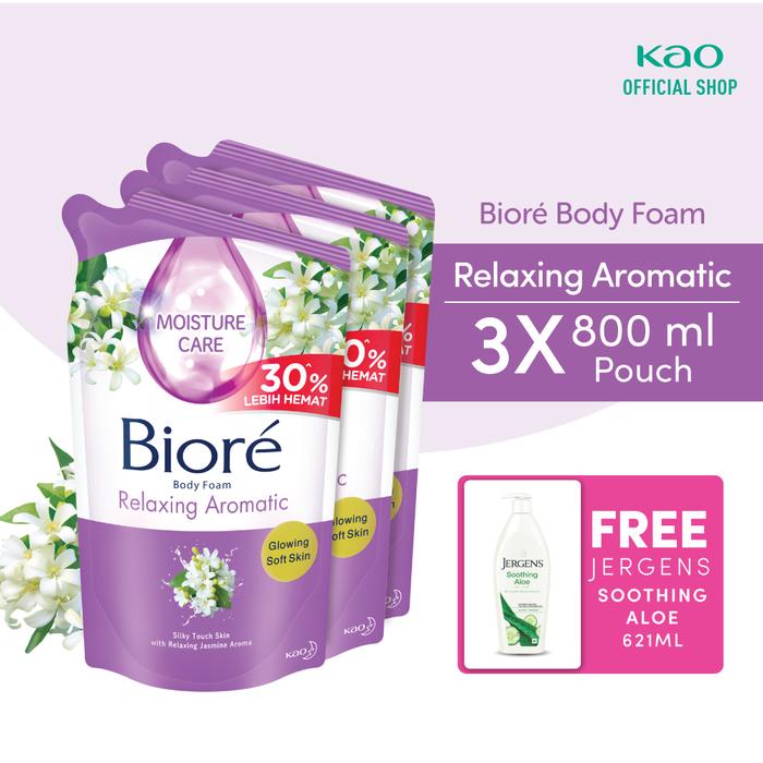 Gambar Biore Relaxing Aromatic 800ml Pouch Triplepack + Free Jergens- Sabun Mandi - Soothing Aloe dari KAO Indonesia undefined Tokopedia
