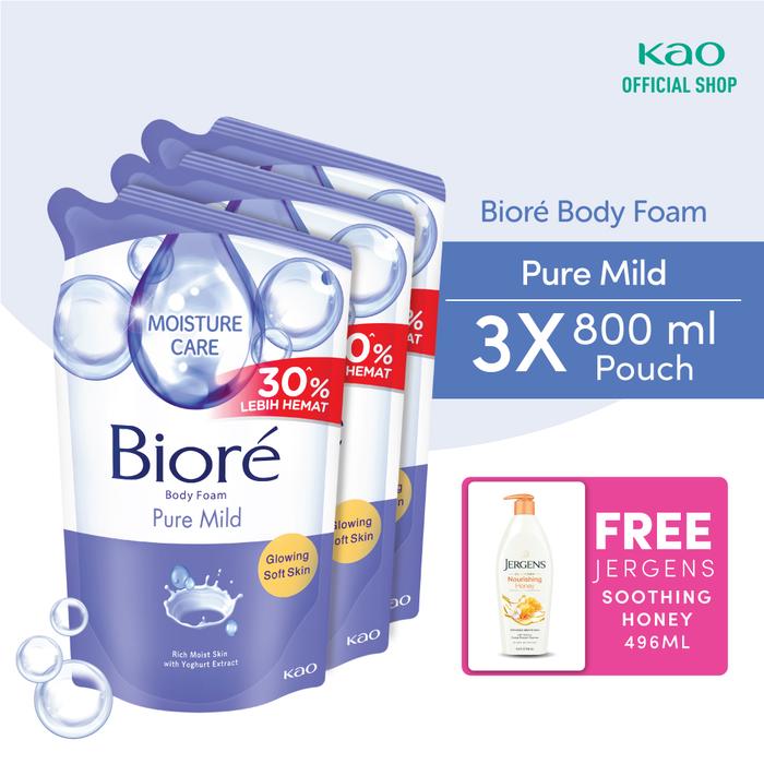 Gambar Biore Pure Mild 800ml Pouch Triplepack + Free Jergens - Sabun Mandi - NourishingHoney dari KAO Indonesia undefined Tokopedia