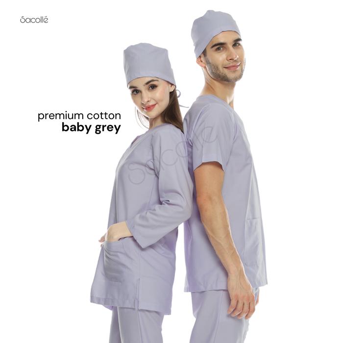 Gambar READY BIG SIZE!! JUMBO / Baju OK / Baju Jaga / Baju Scrub / Baju OKA - Baby Grey, XXXL dari Sacolle undefined Tokopedia