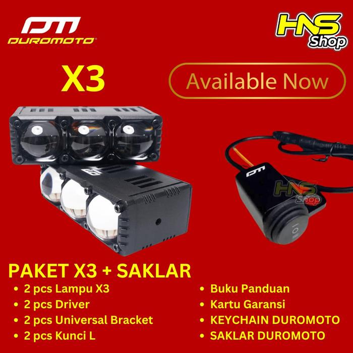 Gambar DUROMOTO X3 LAMPU LED X 3 MATA 150WATT FOGLAMP LAMPU TEMBAK MOTOR MOBIL PREMIUM - X3 + SAKLAR dari HNS SHOP- undefined Tokopedia