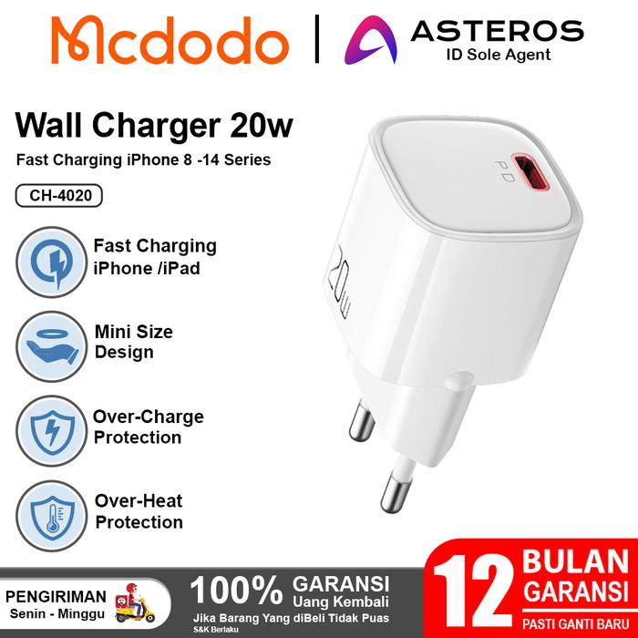 Gambar MCDODO Kepala Charger iPhone 11 12 13 14 PD Type C FAST Charging 20w - CH-4020 20W dari Mcdodo Official Indonesia undefined Tokopedia