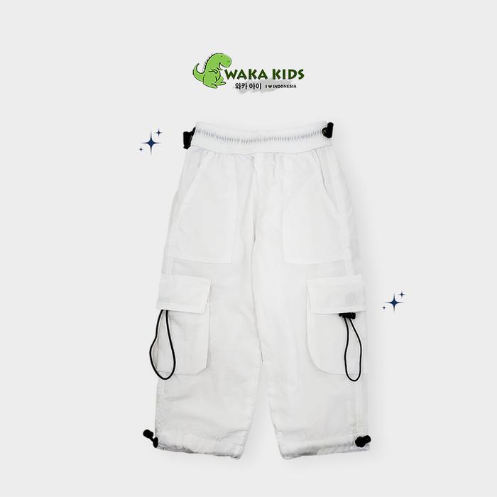 Gambar Wakakids Celana Panjang Anak Unisex Cargo Pants Serut Jogger Parasut 055 Vench - Putih, 4 dari Wakakids undefined Tokopedia