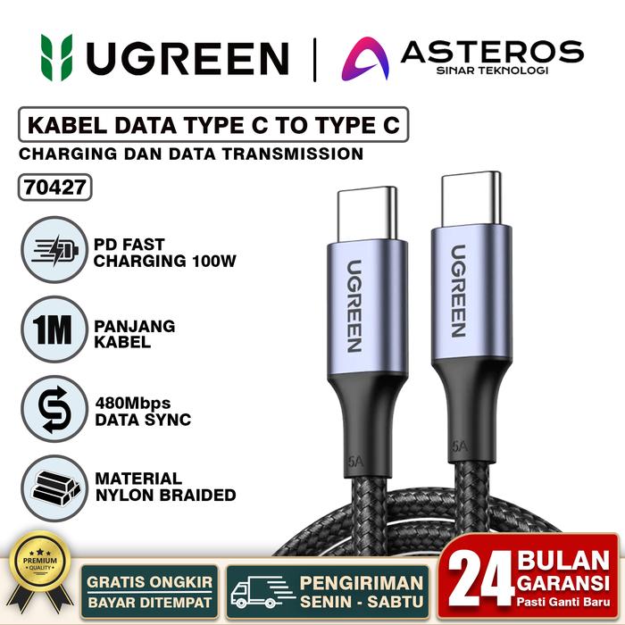 Gambar UGREEN Kabel Data Charger iPhone 15 16 Pro Max PD3.0 Type C To Type C Fast Charging 100w - 70427 NYL BLACK dari ASTEROS OFFICIAL undefined Tokopedia
