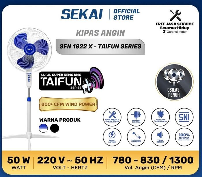 Gambar SEKAI Kipas Angin Berdiri / Stand Fan 16 Inch Taifun Series - SFN 1622 B  / SFN 1622 X (TAIFUN) Desain Kaki Silang dan Kaki Bulat 1622B / 1622X - X / Silang, Biru Putih dari Sajun Electronic Serpong undefined Tokopedia