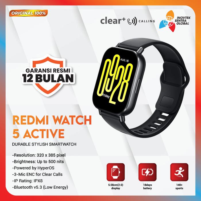 Gambar Xiaomi Mi Redmi Watch 5 Active / 3 Active Smartwatch - Garansi Resmi - Midnight Black dari Inovtek undefined Tokopedia