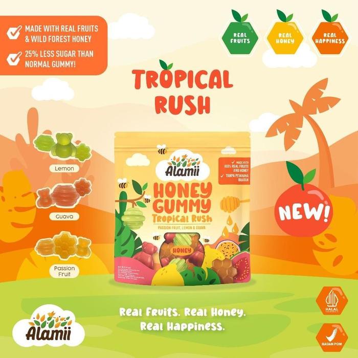 Gambar Alamii Honey Gummy - 1 sachet (40g) / permen gummy / permen sehat anak / bahan alami / cemilan anak - tropical rush dari TOKO LATANZA1 undefined Tokopedia
