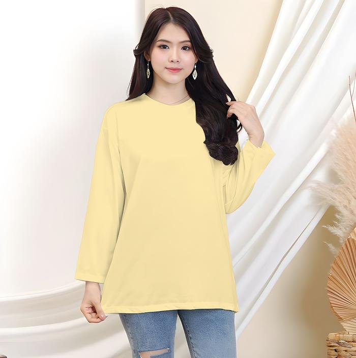 Gambar Kaos Oblong Lengan Panjang Wanita Dewasa Warna Polos - kuning baby, L dari Fuji Fashion688 undefined Tokopedia