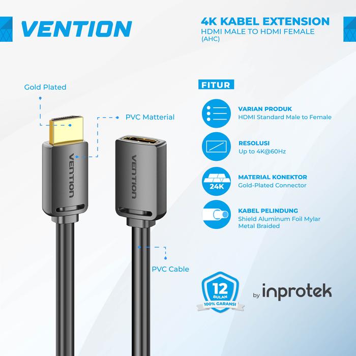 Gambar Vention Kabel Perpanjangan HDMI Male to Female Extension - AHC, 1.5 Meter dari Inprotek undefined Tokopedia