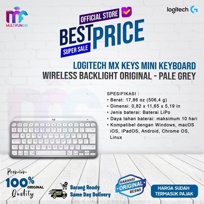 Gambar Logitech MX Keys Mini Keyboard Wireless Bluetooth Backlight - Pale Grey (Mac) dari Multifungsi ID undefined Tokopedia