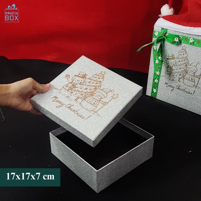 Gambar Hamper Box Christmas - Kotak Box Kado - Box Natal Glitter Silver - 17 x 17 x 7 cm dari Gracia Box undefined Tokopedia