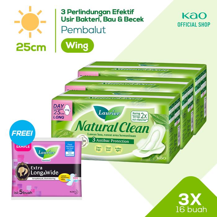 Gambar Laurier Natural Clean 16s Triplepack + Gift - Pembalut Daun Sirih Long Wing - SamplePantyline dari KAO Indonesia undefined Tokopedia