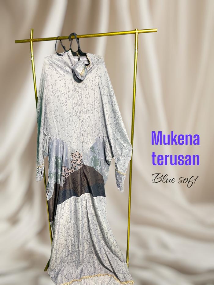 Gambar Mukena Traveling Terusan Jumbo 2 in 1 - Mukena Terusan Motif Request Konveksi - Mukena Travel Jumbo - soft blue dari sungai pagu undefined Tokopedia