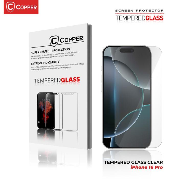 Gambar IPhone 16/Plus/Pro/Pro Max - COPPER Tempered Glass Full Clear Antigores Premium - IP 16 PRO dari Copper.Medan undefined Tokopedia