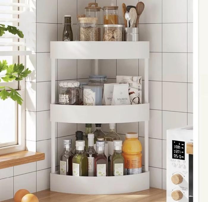 Gambar Rak Dapur Susun Sudut Rak Tempat Bumbu Dapur Meja Rak Kosmetik Tanpa Roda - 3 Susun Putih dari Barqah shop undefined Tokopedia