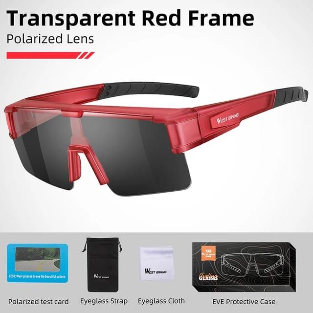 Gambar WEST BIKING 07031 MULTIFUNCTIONAL HD SUNGLASSES KACAMATA SEPEDA POLARIZED PHOTOCHROMIC ORIGINAL WEST BIKING LIGHT FRAME MYOPIA GLASSES KACAMATA SEPEDA MINUS ORIGINAL - Red Polarized dari ROCKBROS STORE MALANG undefined Tokopedia