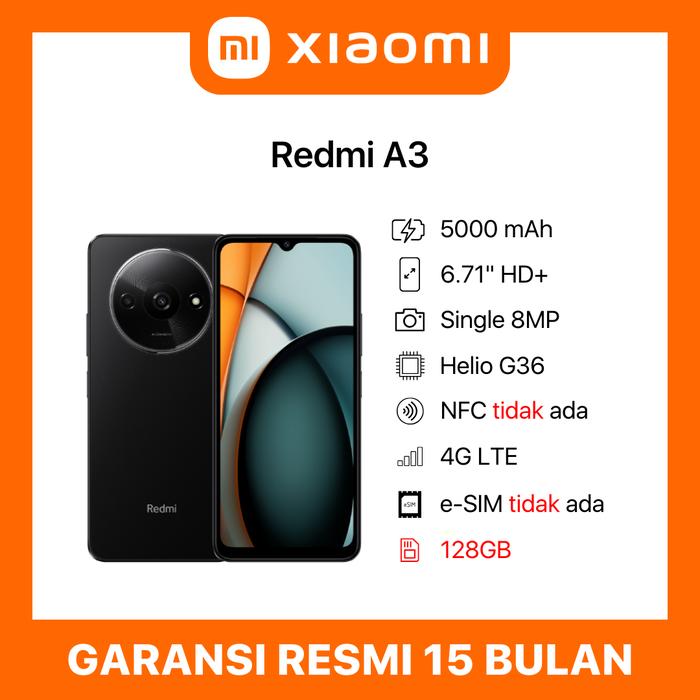 Gambar Xiaomi Redmi A3 4/128 RAM 4GB ROM 128GB Garansi Resmi - Black dari Diamond Handphone Bali undefined Tokopedia
