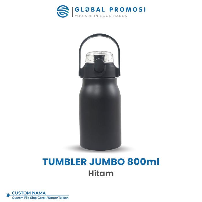 Gambar Custom Tumbler Termos Stainless Steel Jumbo Sedotan 800ml Laser Grafir - Hitam, Polosan dari Global Promosi_NEW undefined Tokopedia
