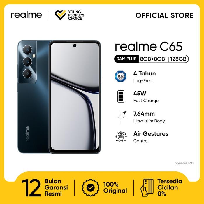 Gambar Realme C65 HP 8*8+256GB 45W Fast Charge | 5000mAh Massive Battery | G85 | 5000mAh Massive Battery | IP54 Water Resistance | Rainwater Smart Touch - 8/128 Black dari GAMING DISTRIBUTOR ID undefined Tokopedia