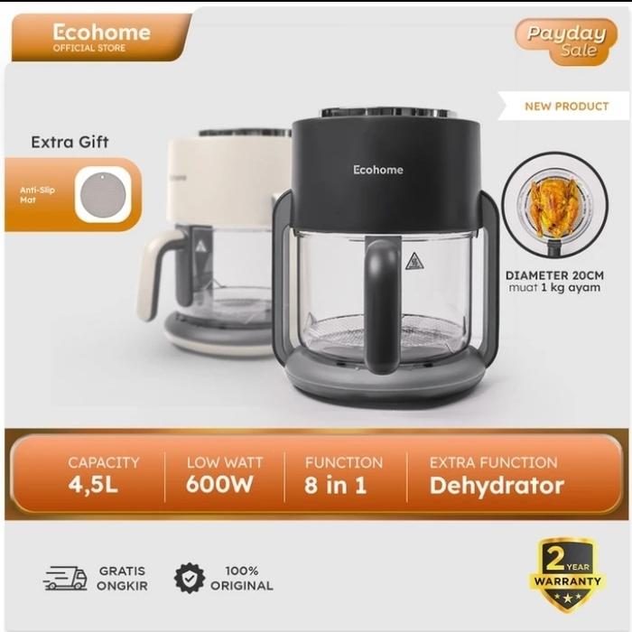 Gambar ECOHOME Air Fryer & Dehydrator 8 in 1 Function EAF-777 4.5L Capacity with Panoramic Glass - Hitam dari pusat perabot semarang undefined Tokopedia