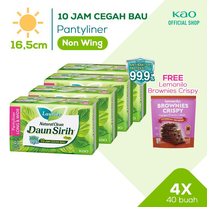 Gambar [Laurier x Lemonilo] Laurier Natural Clean 40s Fourpack - Pantyliner Daun Sirih Long&Wide + Gift Brownies Crispy dari KAO Indonesia undefined Tokopedia