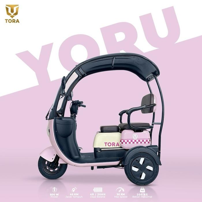 Gambar SEPEDA LISTRIK RODA 3 TIGA TUTUP ATAP DEWASA TORA 800 WATT - Merah Muda dari Tokokulaku.Bike undefined Tokopedia