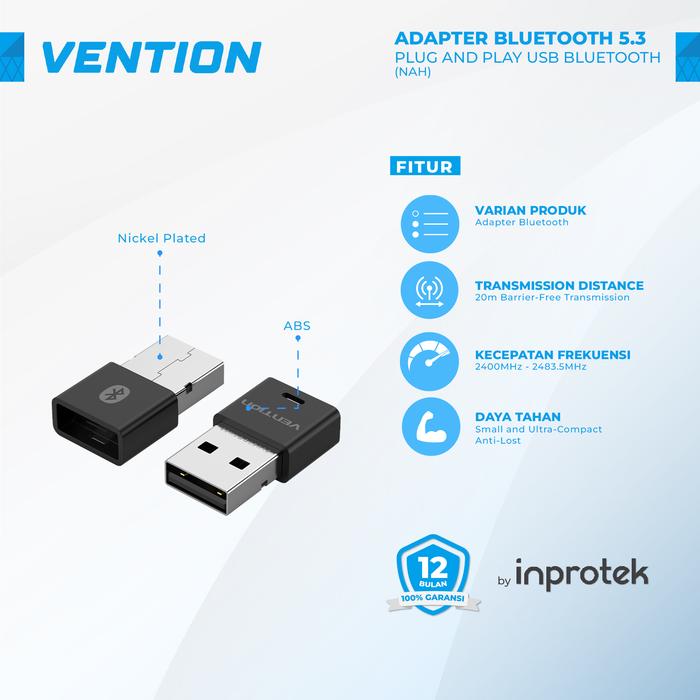 Gambar Vention USB Bluetooth Adapter Bluetooth Dongle Receiver for Windows - LED 5.3 dari Inprotek undefined Tokopedia