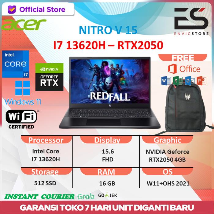 Gambar Acer Nitro V15 i7 13620H RTX2050 16GB 512GB W11+OHS 15.6FHD - STANDART, 16/512GB 144HZ dari ENVICSTORE undefined Tokopedia
