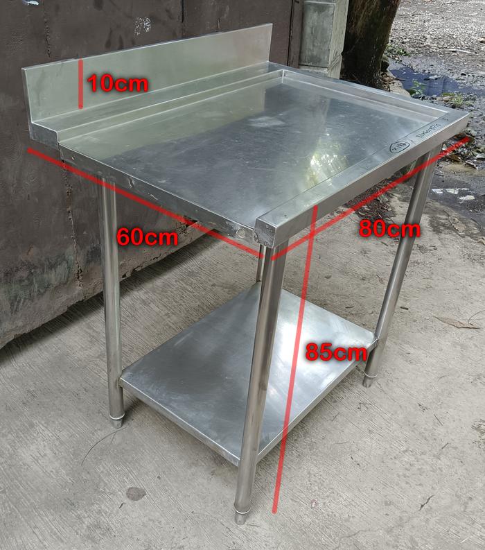 Gambar X188A meja kitchen dishwashing 2 susun stainless backsplash 80x60x85+10cm bekas eks resto dari XKitchen undefined Tokopedia