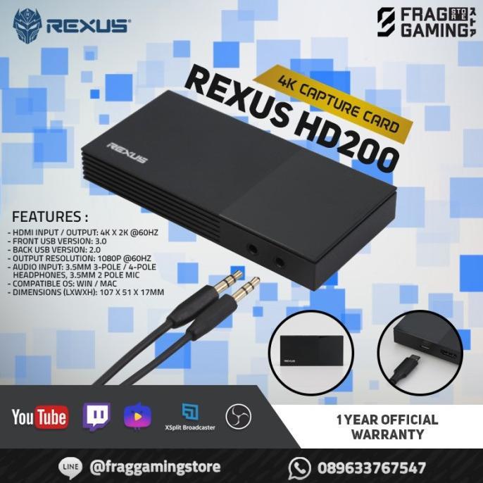 Jual Rexus HD200 HDMI 4K Game Capture Card Stream and Record