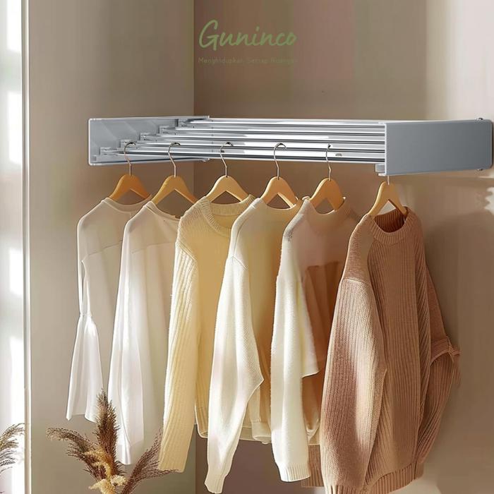 Gambar GUNINCO JEMURAN BAJU LIPAT / jemuran handuk baju sepatu lipat / jemuran tempel dinding hemat tempat / jemuran lipat - Putih dari DIAMOND HOME LIVING undefined Tokopedia