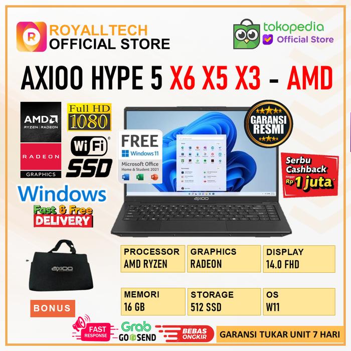 Gambar AXIOO HYPE 5 AMD X6 RYZEN 5 6600H 8GB 16GB 512GB W11 14.0FHD IPS BLIT - X5 RYZEN 5 5560 - X3 RYZEN 5 3500 - X3POP-8/256-W11 dari royalltech undefined Tokopedia