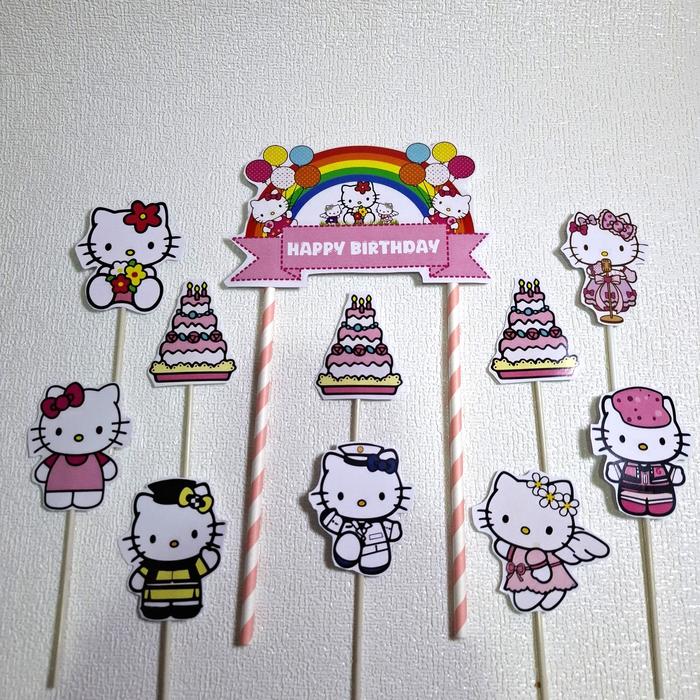 Jual Topper Cake Karakter Hello kitty Custem Nama,Non Custem/Hiasan Kue ...