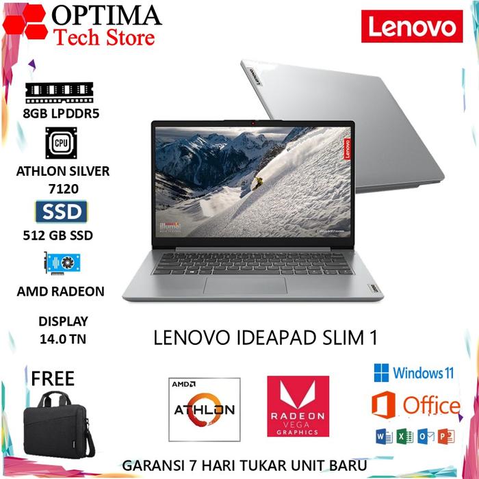 Gambar Lenovo Ideapad Slim 1 ATHLON SILVER 7120 8GB 512SSD 14,0"HD WIN11 OFFICE - Unit Only, 8GB | 256SSD dari Optima Tech undefined Tokopedia