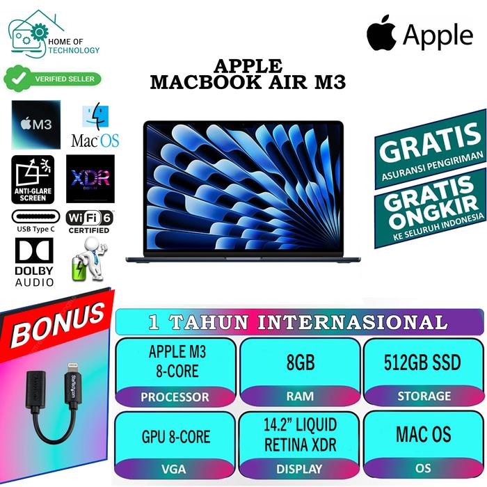 Jual Apple Macbook Air M3 13 Inch Ram 8GB SSD 512GB Mac OS Resmi