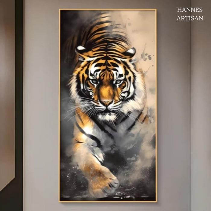 Gambar Lukisan Porcelain Painting Premium - Harimau - 5D Diamond Crystal - Hiasan Dinding Mewah Elegan - Wall Painting - Motif 1, 40 x 80 dari Hannes Artisan undefined Tokopedia