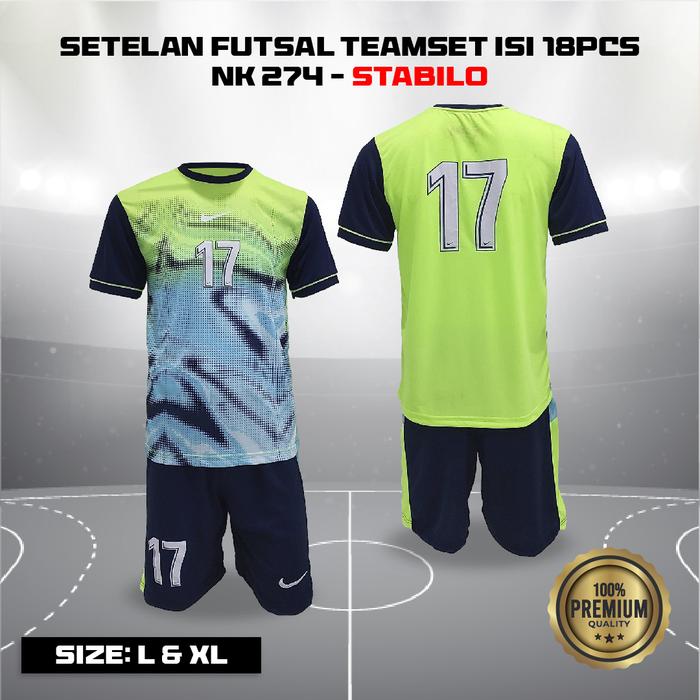 Gambar SETELAN FUTSAL TEAMSET NOMOR 18 DEWASA KAOS SEPAKBOLA PRINTING NK 274 - STABILO, MIX L DAN XL dari MAKMUR SPORT undefined Tokopedia