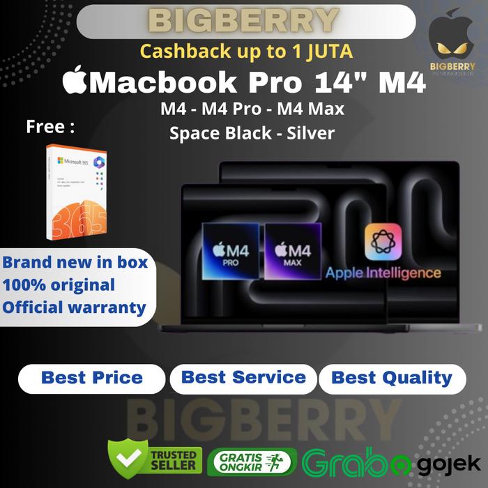 Apple MacBook Pro 14 Inch M4 Pro Max 2024 512GB 1TB SSD RAM 16GB 24GB 36GB  Space Black Silver M4 16/512GB Space Black